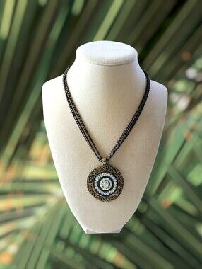 Sade Design | Antique Gold-Tone Crystal Accent Circle Pendant Necklace